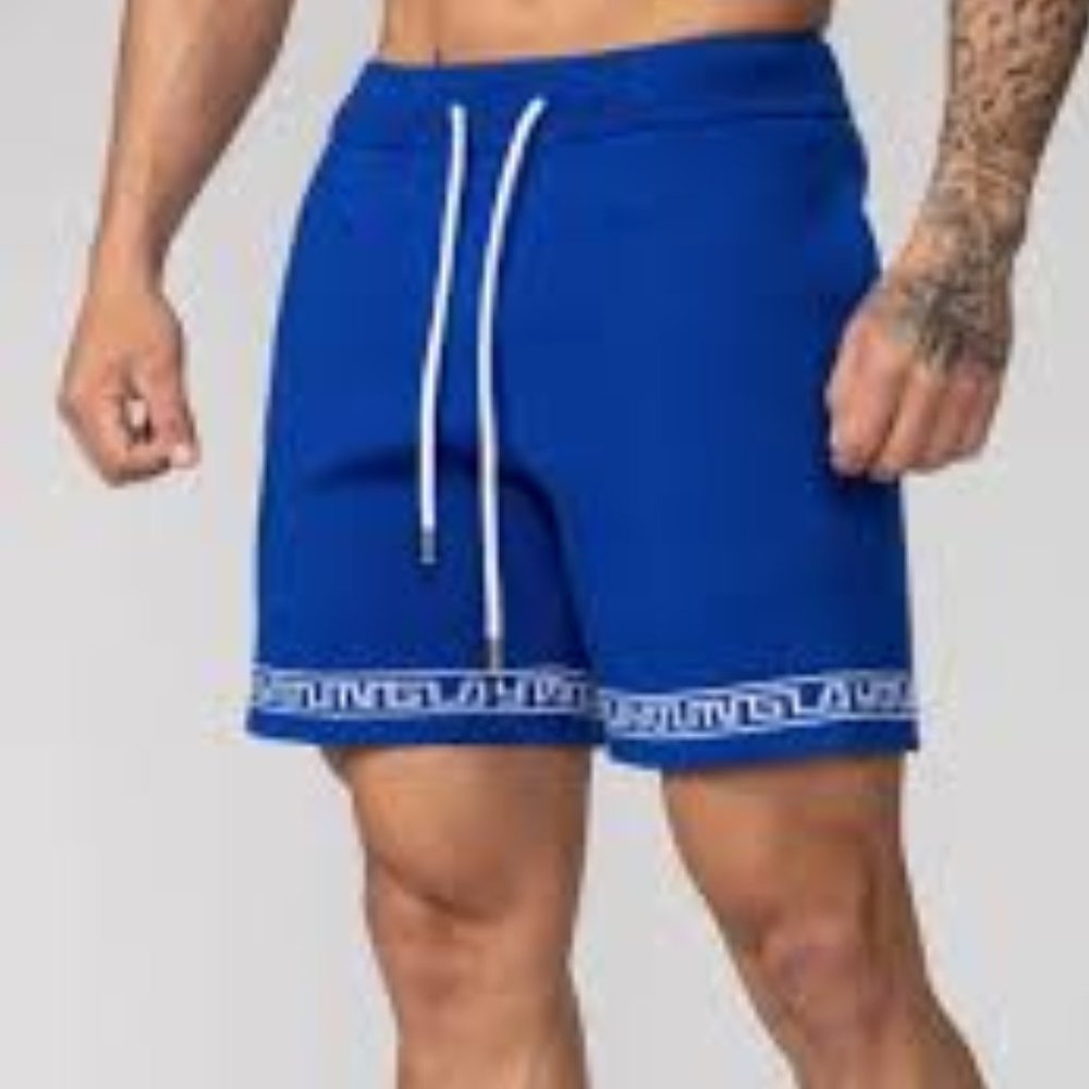 YoungLA Blue Hieroglyphic knitted shorts